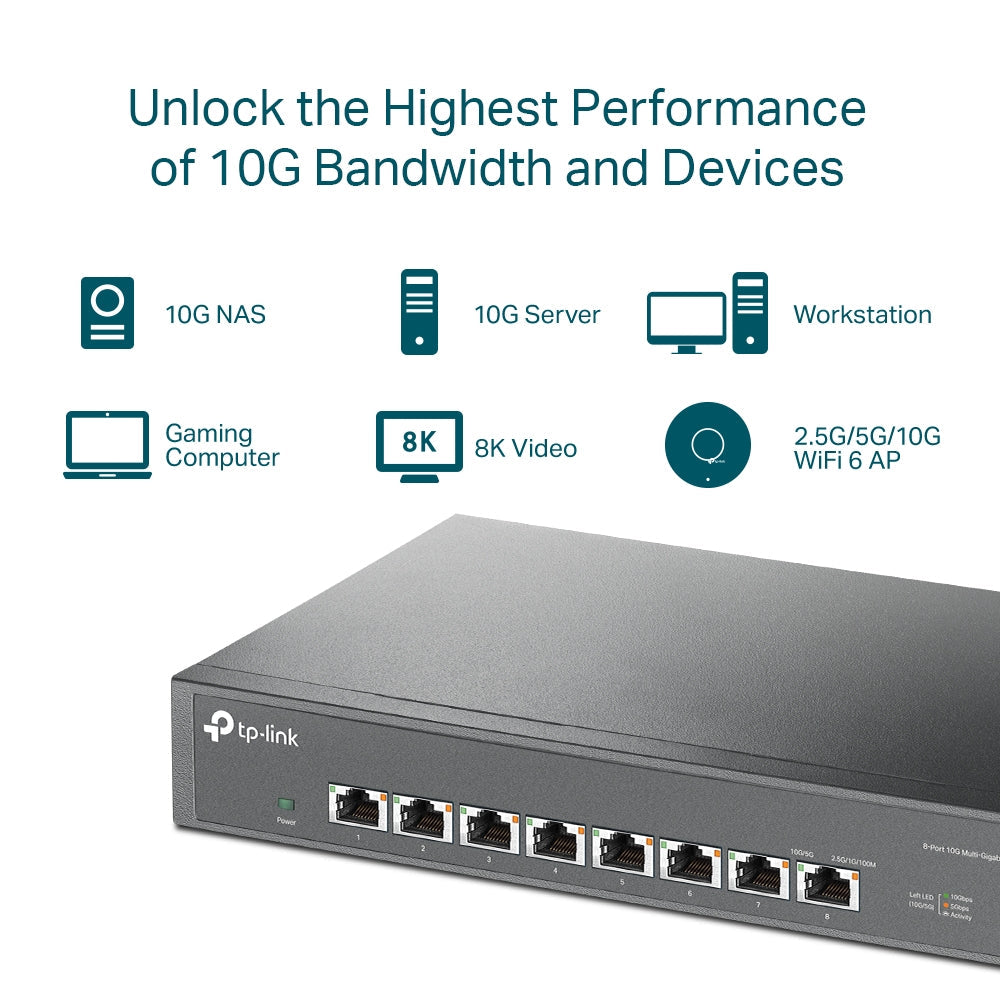 TP-Link TL-SX1008 8 Port 10G Multi-Gigabit Unmanaged Desktop/Rackmount Ethernet Switch