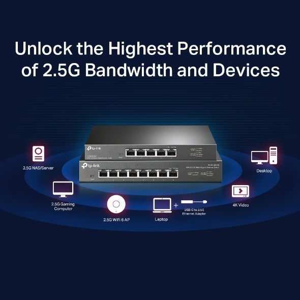 TP-Link TL-SG108-M2 8 Port 2.5G Multi-Gigabit Unmanaged Network Switch - Fanless Metal Design