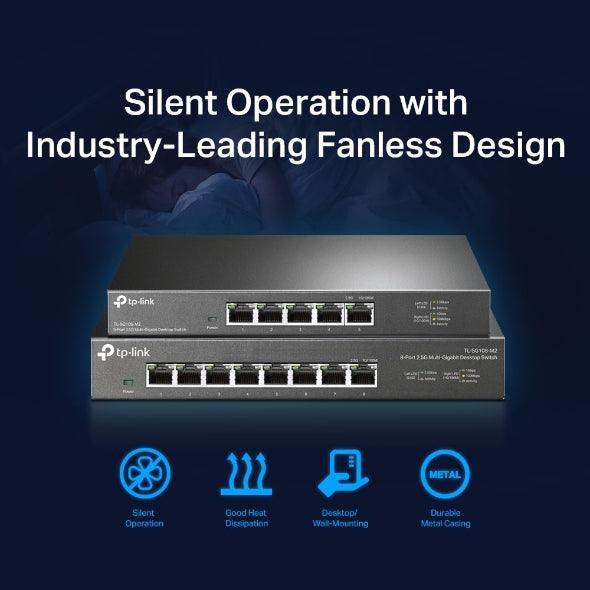 TP-Link TL-SG108-M2 8 Port 2.5G Multi-Gigabit Unmanaged Network Switch - Fanless Metal Design