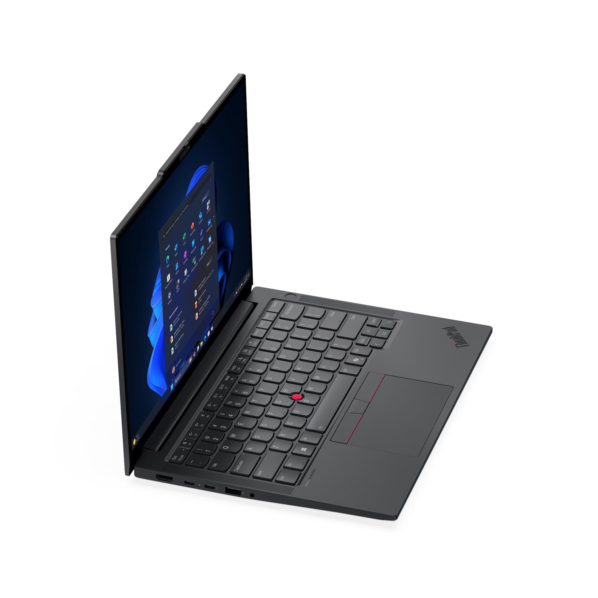 Open laptop with ThinkPad logo on a white background