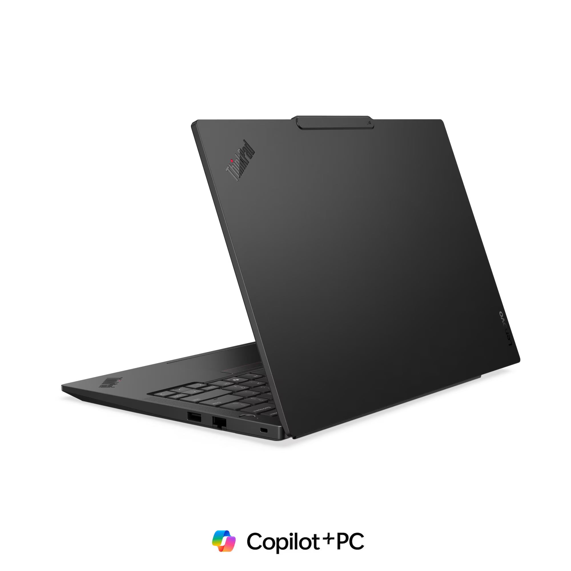 Black laptop on a white background with Copilot+PC logo.