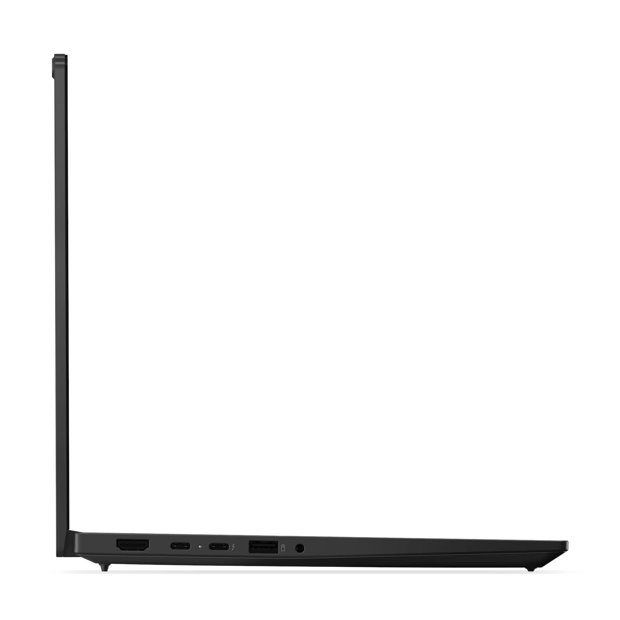 Side view of a black laptop on a white background