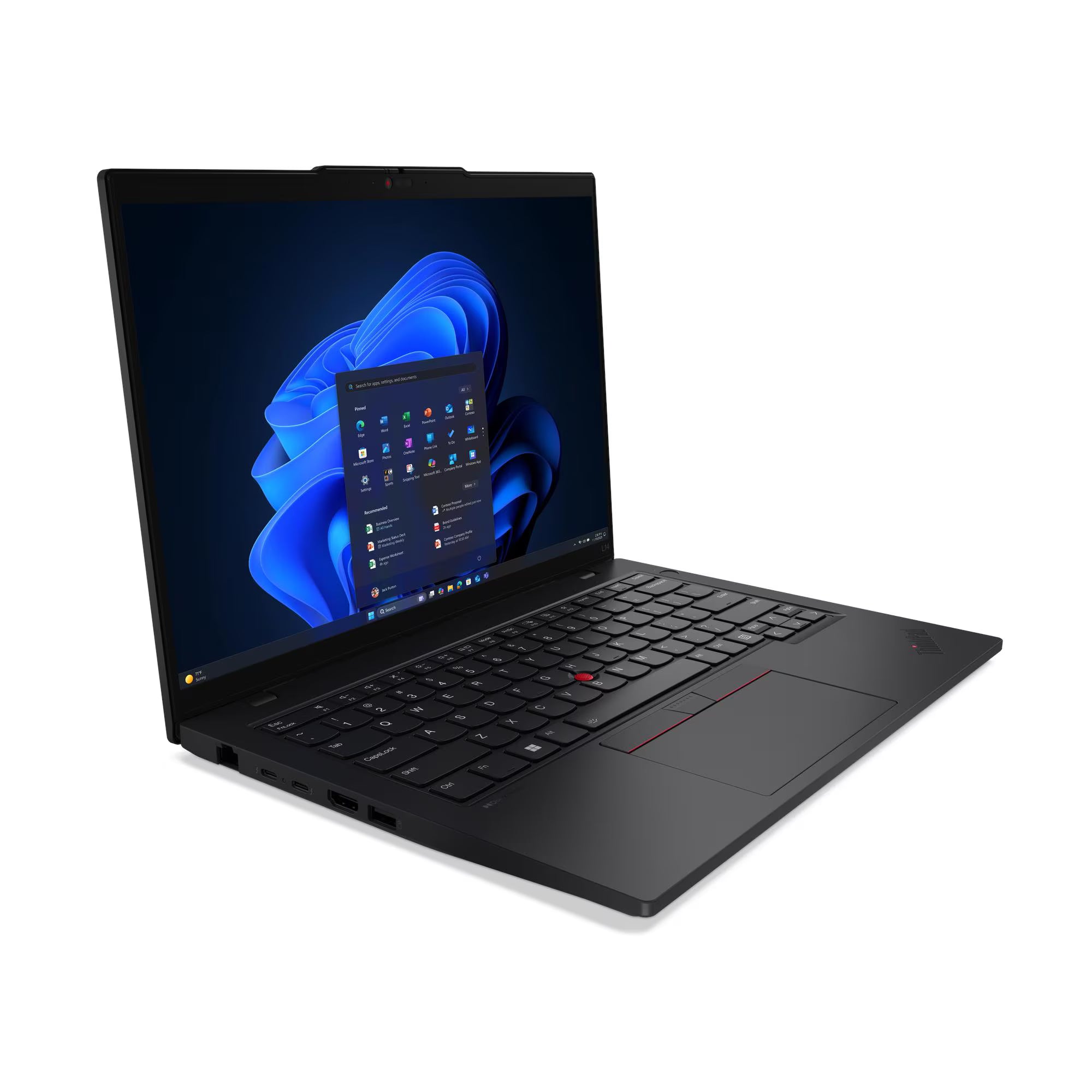 Black laptop with a blue screen on a white background