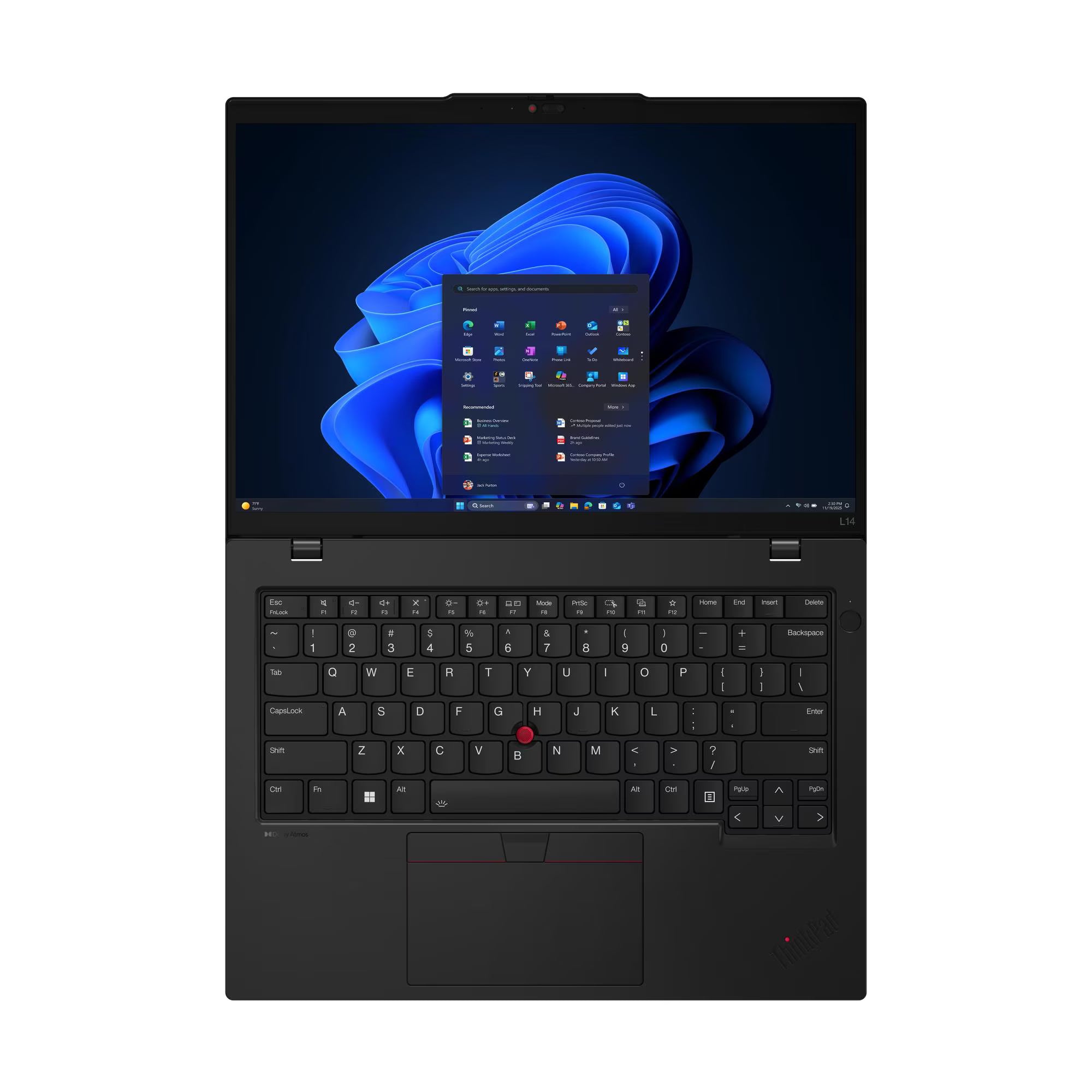 Black laptop with keyboard and tablet mode on a white background
