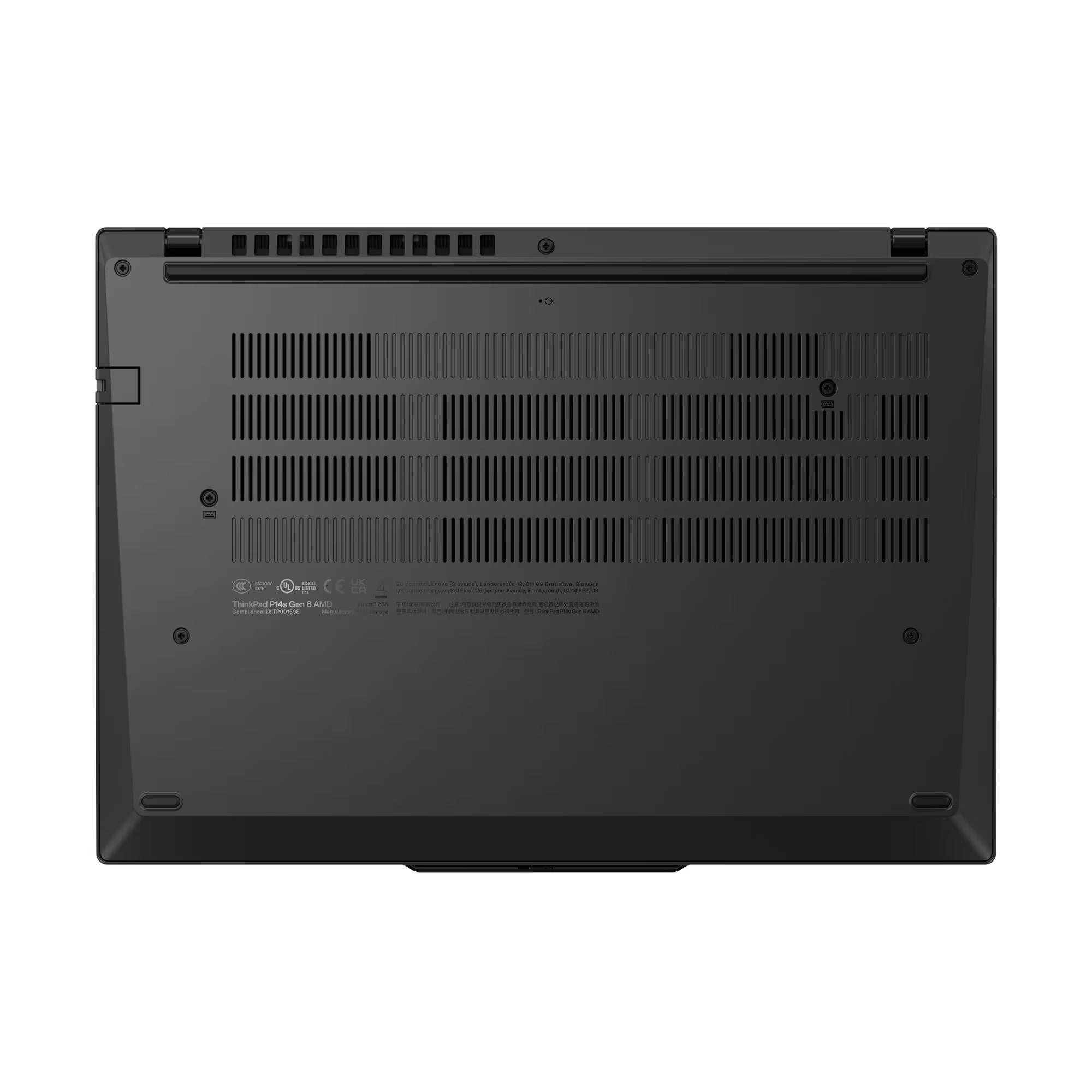 Back view of a black laptop on a white background