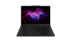 Black laptop with colorful display on a white background