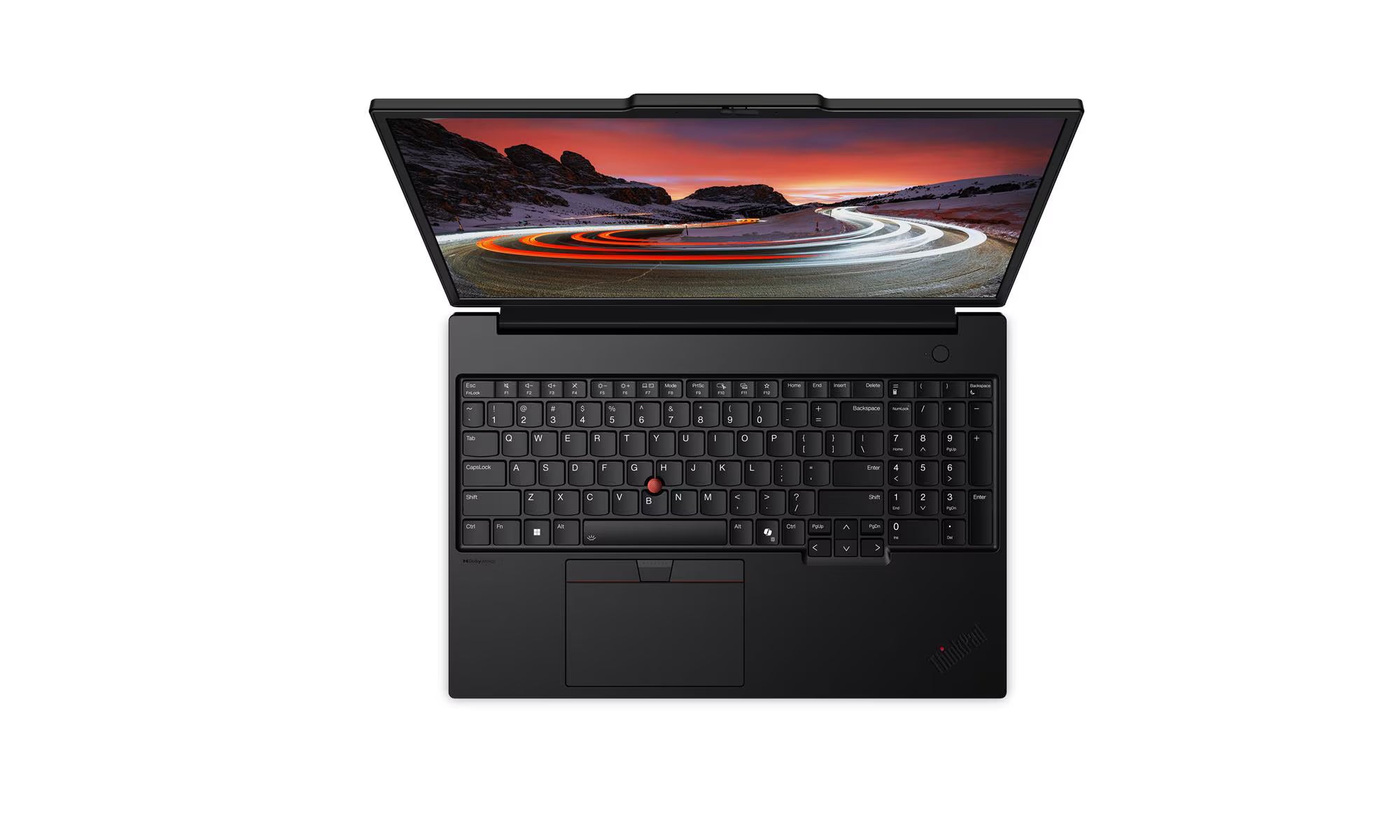 Black laptop with a scenic display on a white background