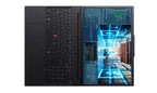Black laptop with a futuristic display on a white background