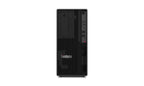 Black computer tower with ThinkStation logo on a white background