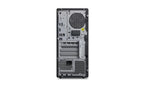 Black computer tower with ThinkStation logo on a white background