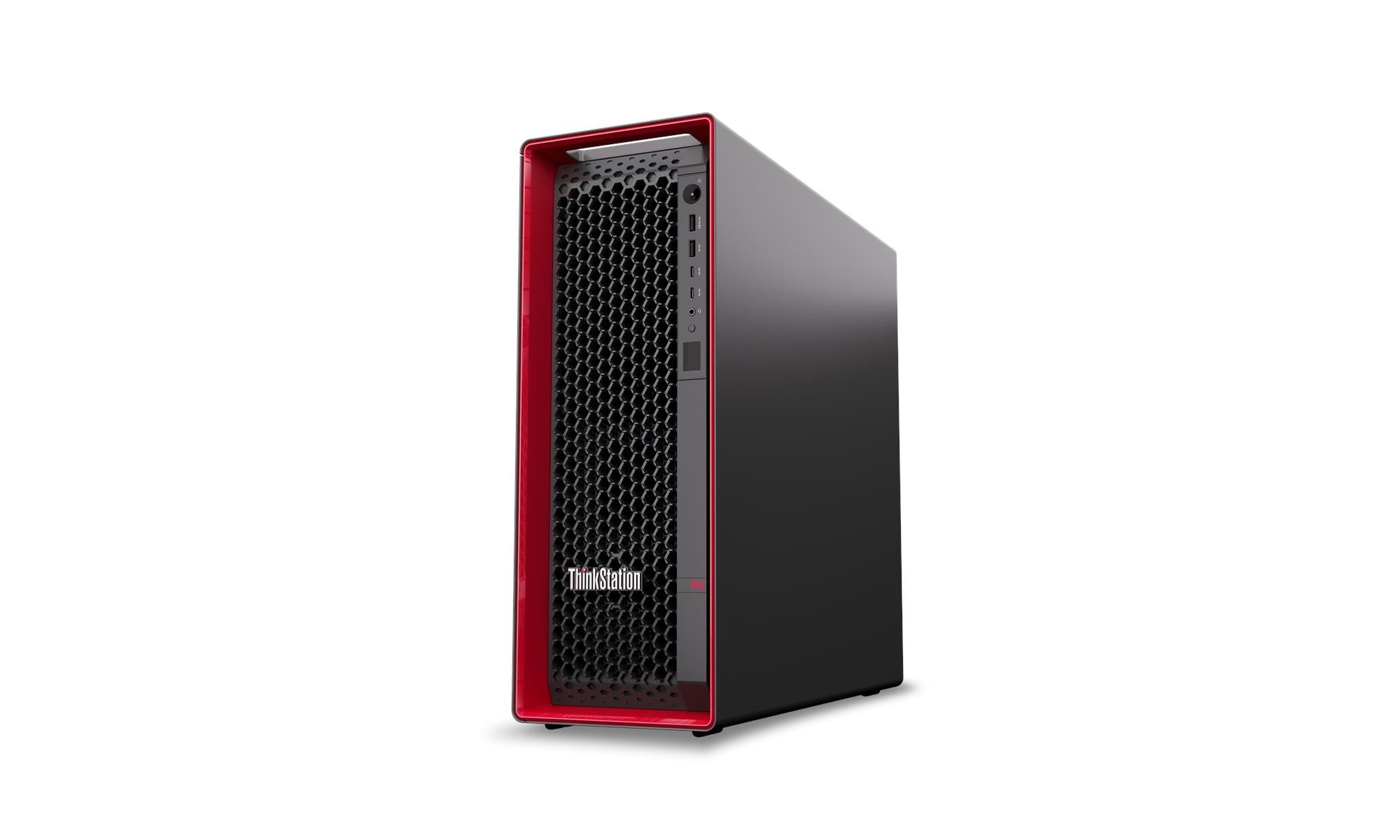 Computer tower with red accents on a white background