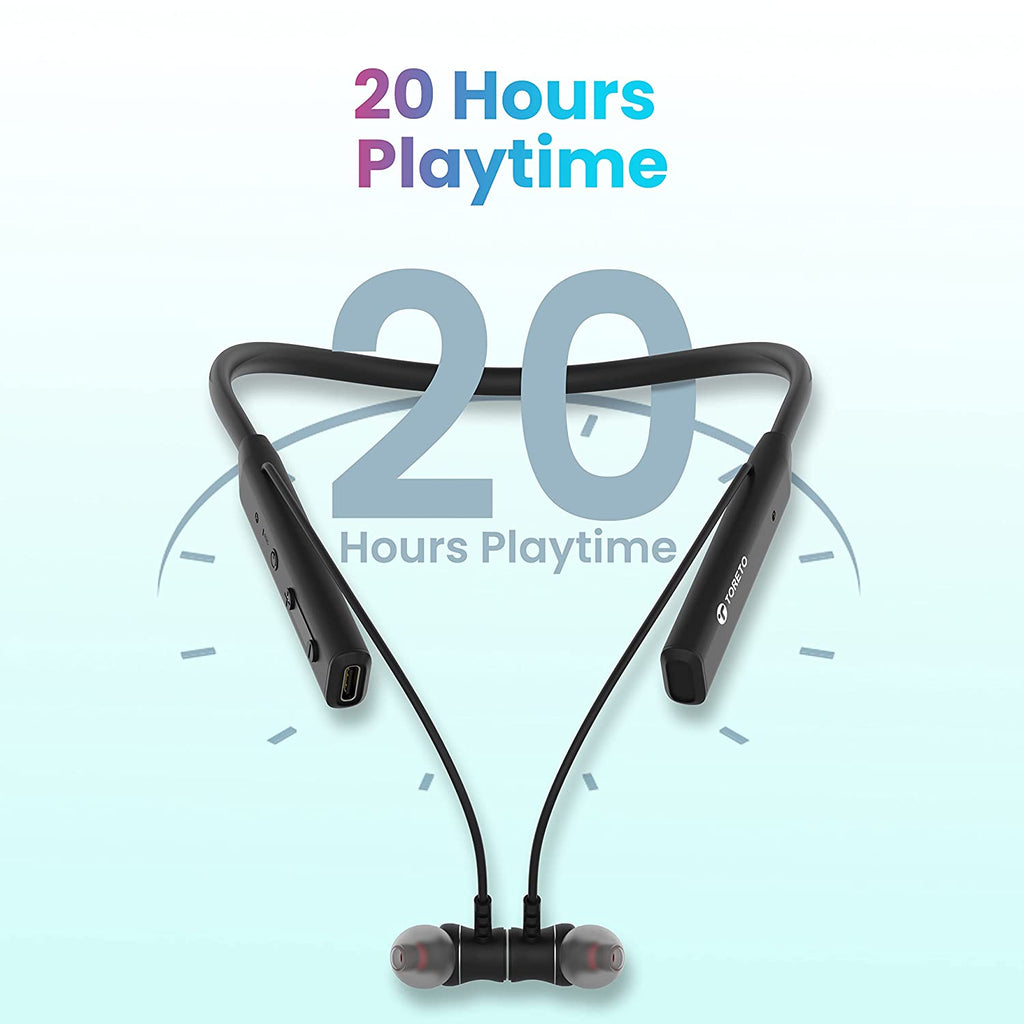 Toreto Beta Lite Wireless Bluetooth 5.0 Neckband Headset with upto 20Hrs Playtime