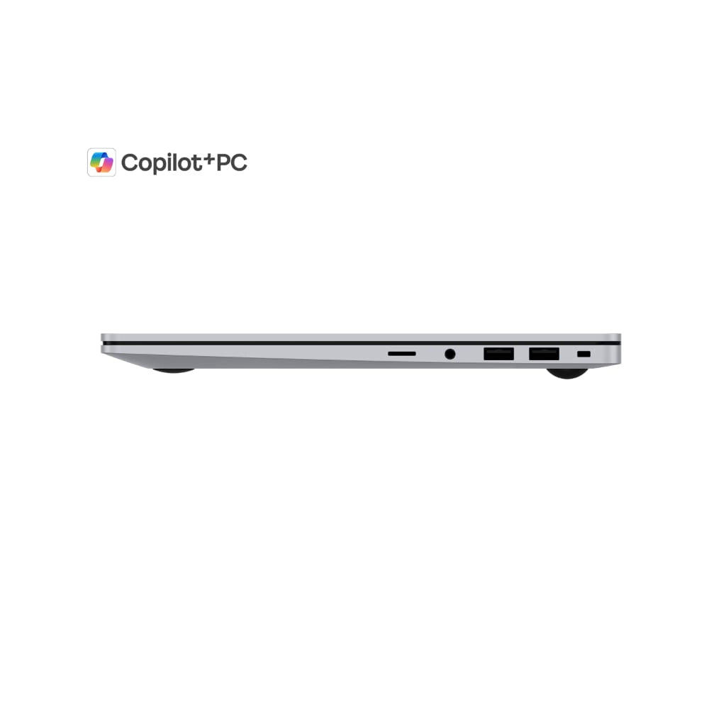 A silver laptop shown from the side on a white background, with the Copilot+PC logo above it.