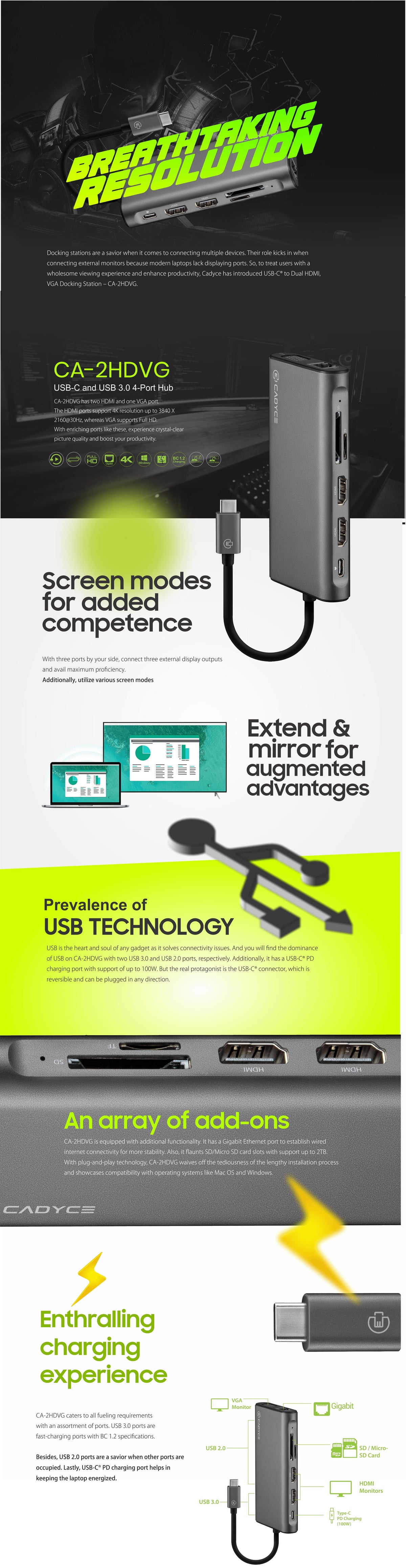 A tall promotional infographic for a portable charging device, featuring multiple panels with product photos, text callouts, and diagrams on a mostly white background with black and neon green accents.