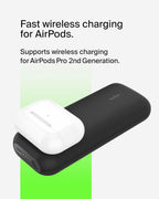 Belkin 10000 mAh Power Bank with 7.5W Fast Wireless Apple Watch | Ultra 1 & 2 | AirPods Pro (2nd Generation) Charger, 20W USB-C PD Port - Black
