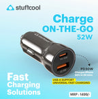 stuffcool car charger with text on a light blue background