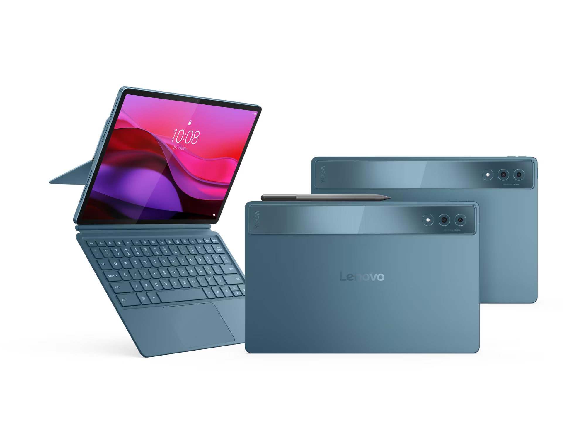 Lenovo tablet with keyboard cover on a white background
