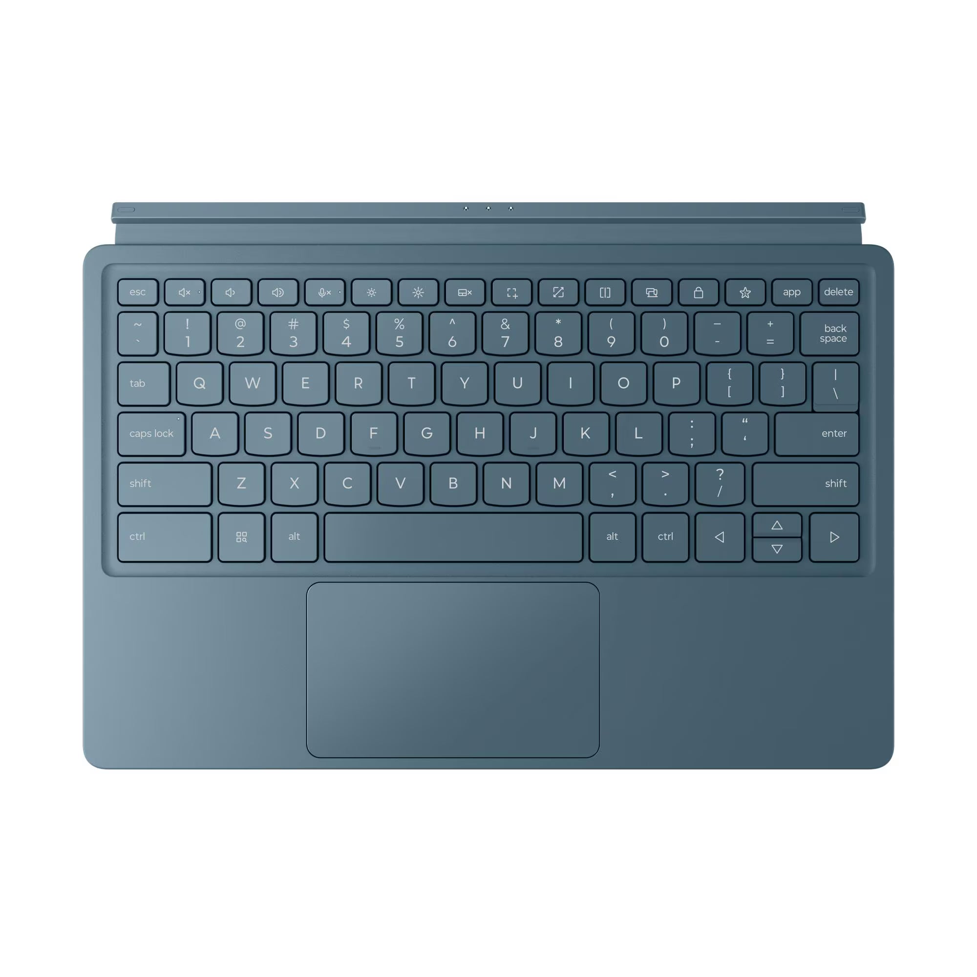 Blue keyboard cover with trackpad on a white background