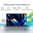 Laptop screen with display specifications on a white background