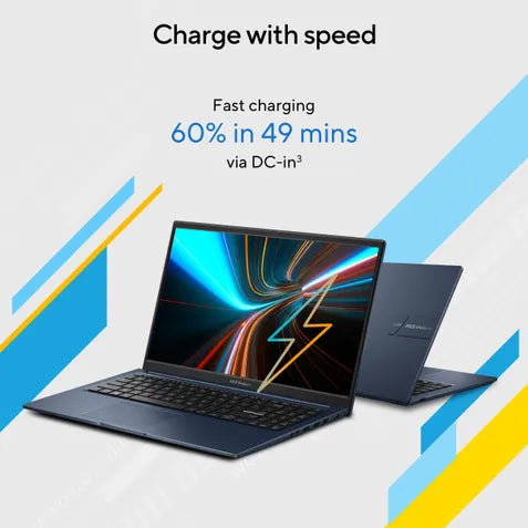 Laptop with fast charging feature displayed on a white background