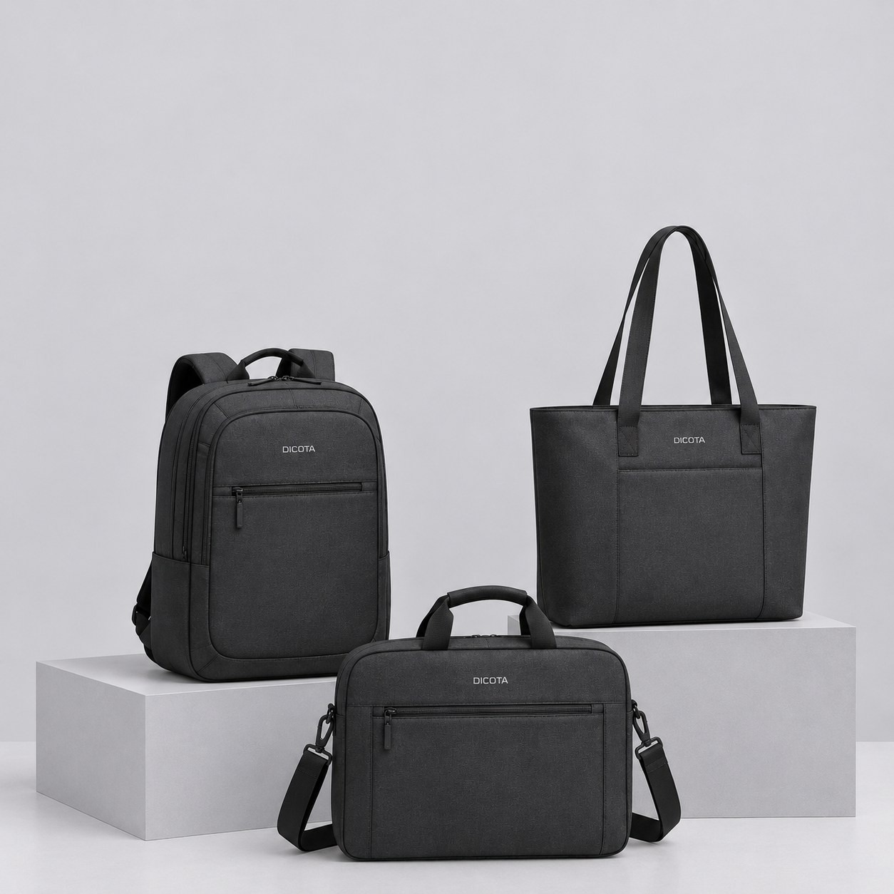 A black Delsey backpack with a front zippered pocket and top handle, photographed against a solid white background.