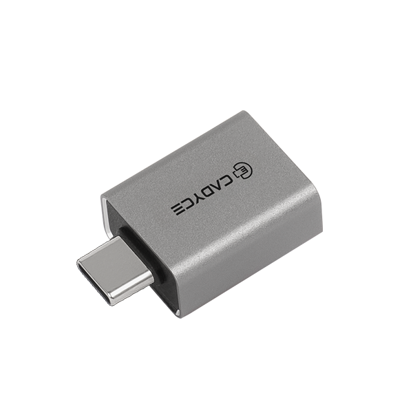 USB-C male to USB 3.0 A female adapter, gray with blue indicator light
