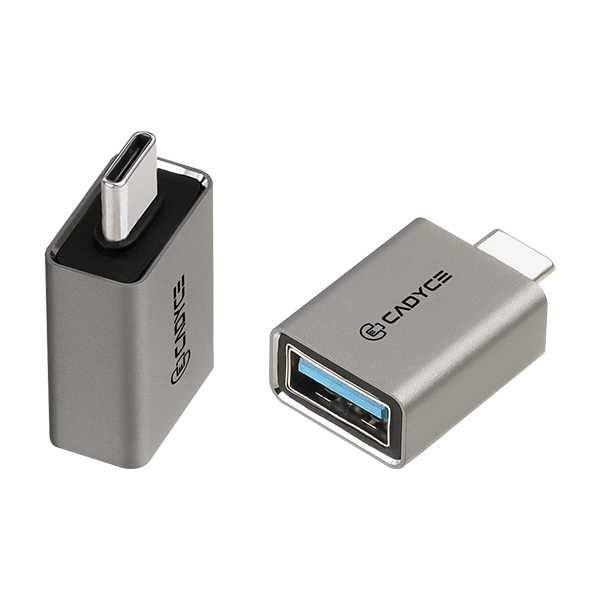 Two Cadce USB-C to USB-C adapter dongles shown on a clean white background, one displaying the USB-C plug and the other showing the USB-C port with a blue USB 3.0 interior.