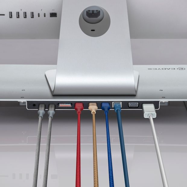 Cadyce CA-DDS USB-C Desktop Docking Station rear perspective showing all ports and audio jack