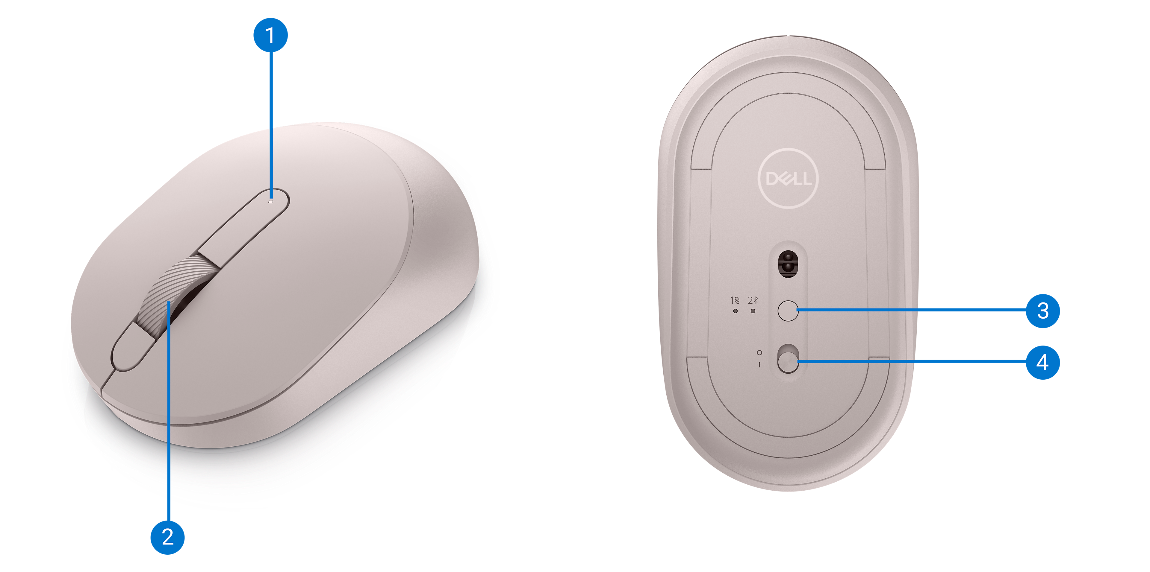 Dell MS3320W 1600 DPI 2.4GHz Optical Bluetooth Wireless Mouse With 36 Month Battery Life - Ash Pink