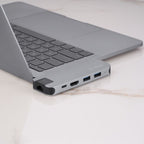 Cadyce CA-DUCDG Dual USB‑C Docking Station side view displaying HDMI and Ethernet