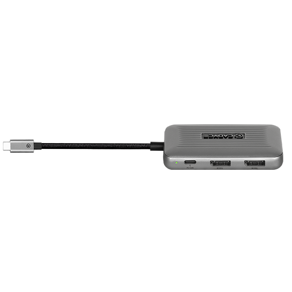 CADYCE USB‑C to Dual DisplayPort Converter (CA‑DUDP8K) shown front view with sleek black housing