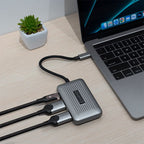 CADYCE USB‑C to Dual DisplayPort Converter (CA‑DUDP8K) highlighted against a neutral background emphasizing its compact