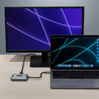 Side angle of the CADYCE USB‑C to Dual DisplayPort Converter (CA‑DUDP8K) showing the slim profile and port arrangement