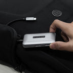 Top‑down view of the CADYCE USB‑C to Dual DisplayPort Converter (CA‑DUDP8K) revealing all three ports clearly