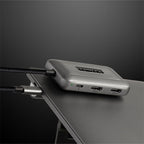 Top‑down view of CADYCE CA-DUHD4K highlighting the dual HDMI female sockets