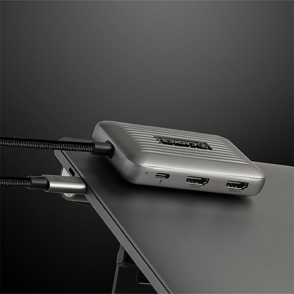 Top‑down view of CADYCE CA-DUHD4K highlighting the dual HDMI female sockets