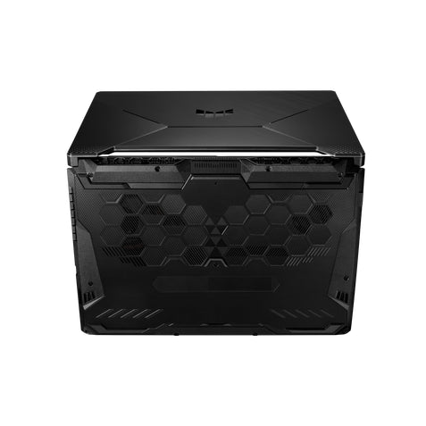 Black computer case with honeycomb design on a white background