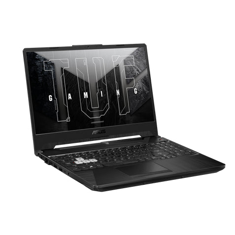 Black gaming laptop with visible brand logo on a white background