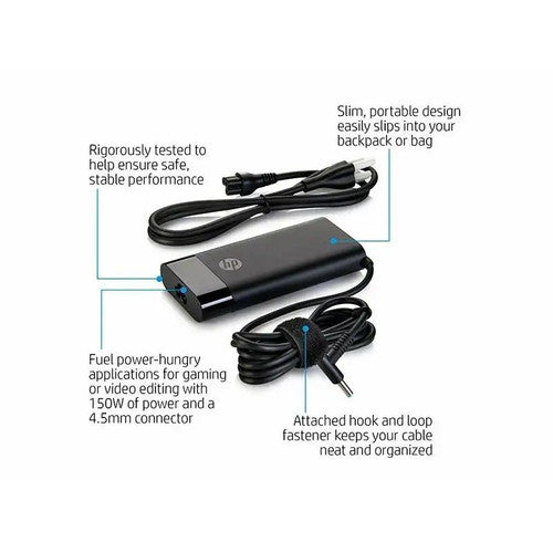 HP Original OEM 150W 19.5V 7.7A 4.5mm Blue Pin Oval Slim AC Adapter for HP Laptops - Black