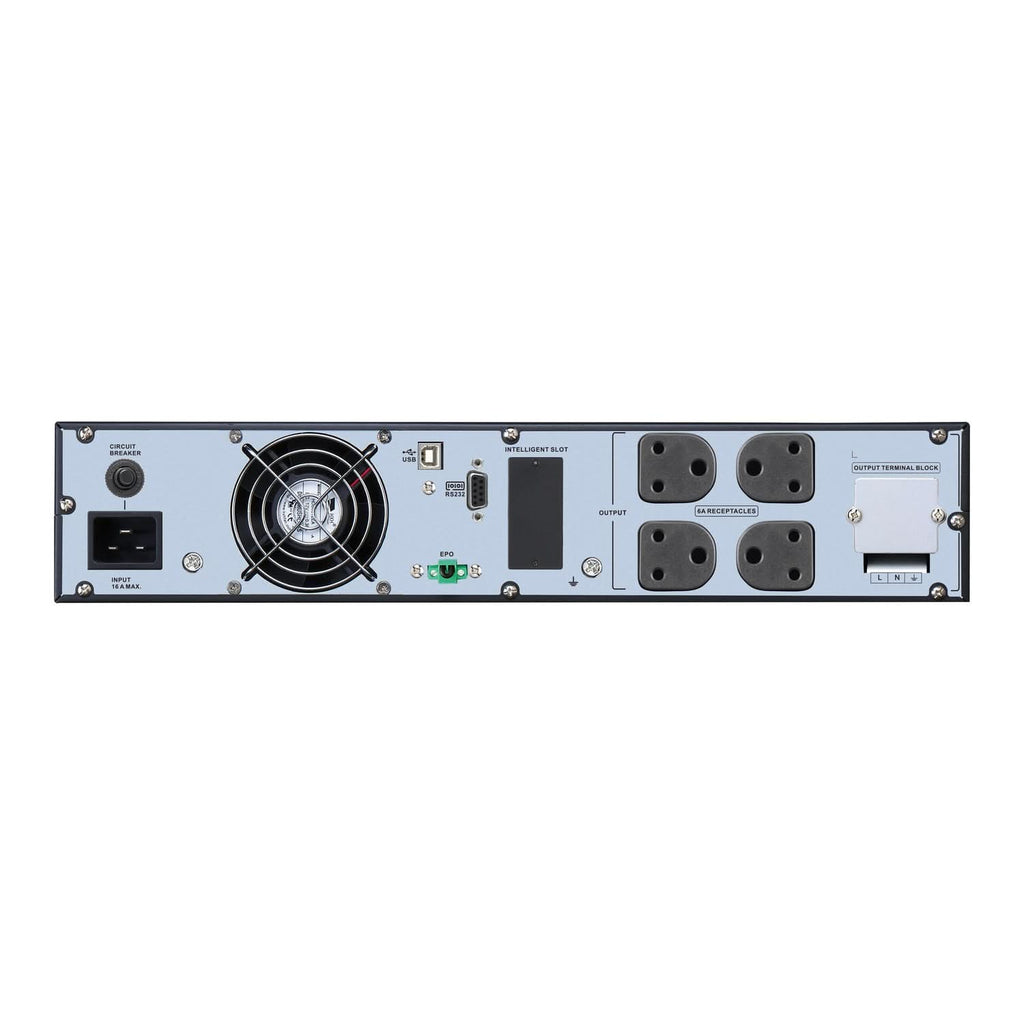 APC Easy UPS On-Line SRVL3KRI-IN- 3kVA | 230V | 4 India 3-pin 6A + 1 Hard wire 3-wire (1P+N+E) Outlets | Lithium-ion | Rack/Tower 2U | Intelligent Card Slot | Visual LCD and Audible Alarms | W/O rail kit | 3 years Warranty