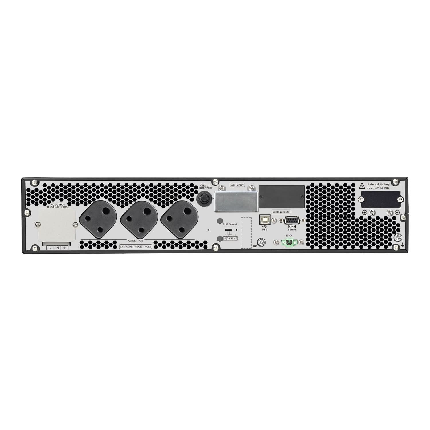 APC Easy UPS On-Line SRV3KRIL-IN - 3000VA/ 2400W |230V | 3 India 3-pin 6A + 1x Hard wire 3-wire(1P+ N+E) Outlets | Rackmount 4U | Intelligent Card Slot | Visual LCD and Audible Alarms | Extended runtime, W/O rail kit | 2 years Warranty