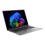 Laptop with colorful abstract design on the screen against a white background
