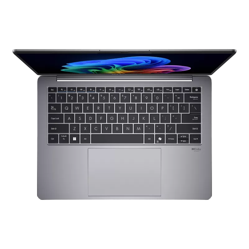 Laptop with a colorful display on a white background