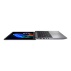 Laptop with open screen displaying colorful abstract design on a white background