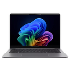 Laptop with colorful abstract design on the screen on a white background