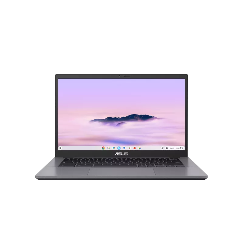 Laptop with a mountainous landscape on the screen on a white background