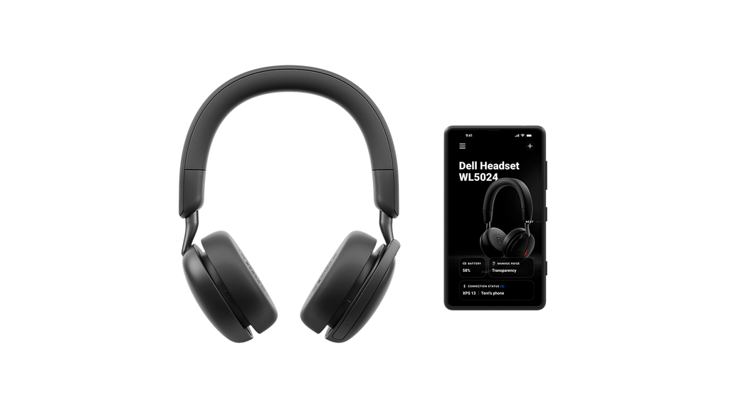 Dell WL5024 Pro Wireless Leatherette Headband Active Noise Cancellation Headset with Microphone - Black