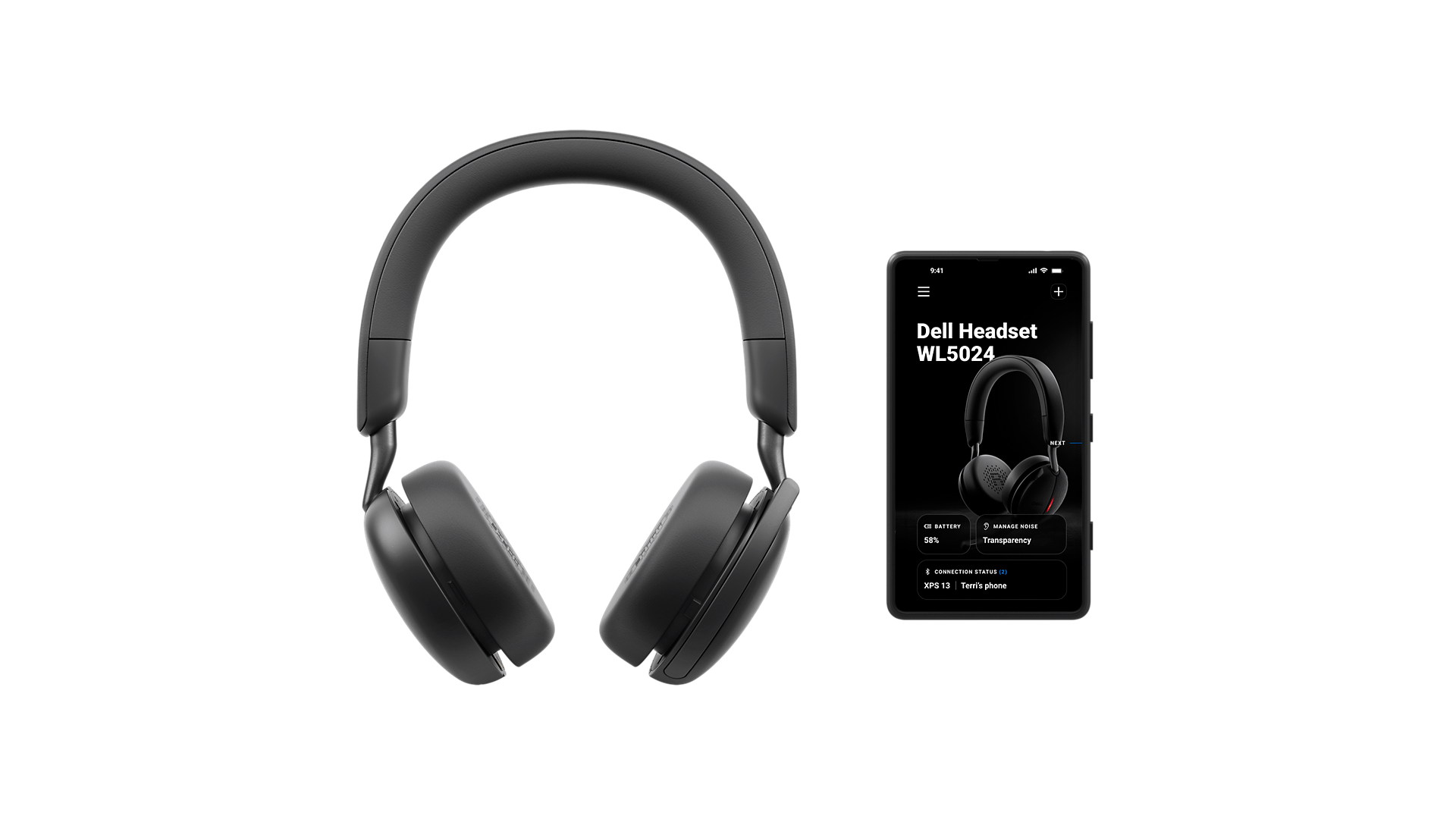 Dell WL5024 Pro Wireless Leatherette Headband Active Noise Cancellation Headset with Microphone - Black