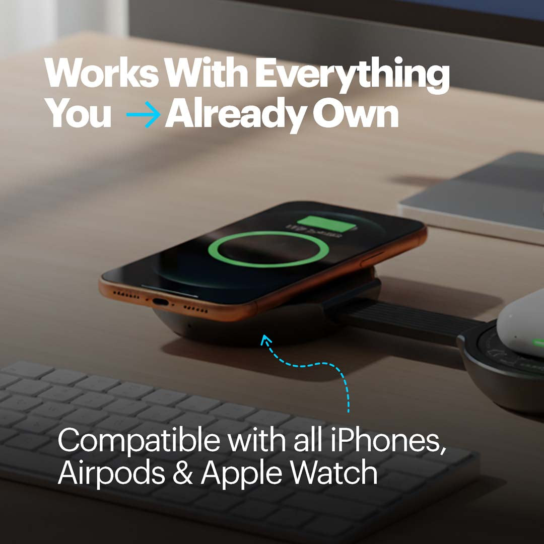 Stuffcool - Nexi 3 in 1 Foldable Magnetic Wireless Charger Qi2.2 Certified 25W Fast Charger