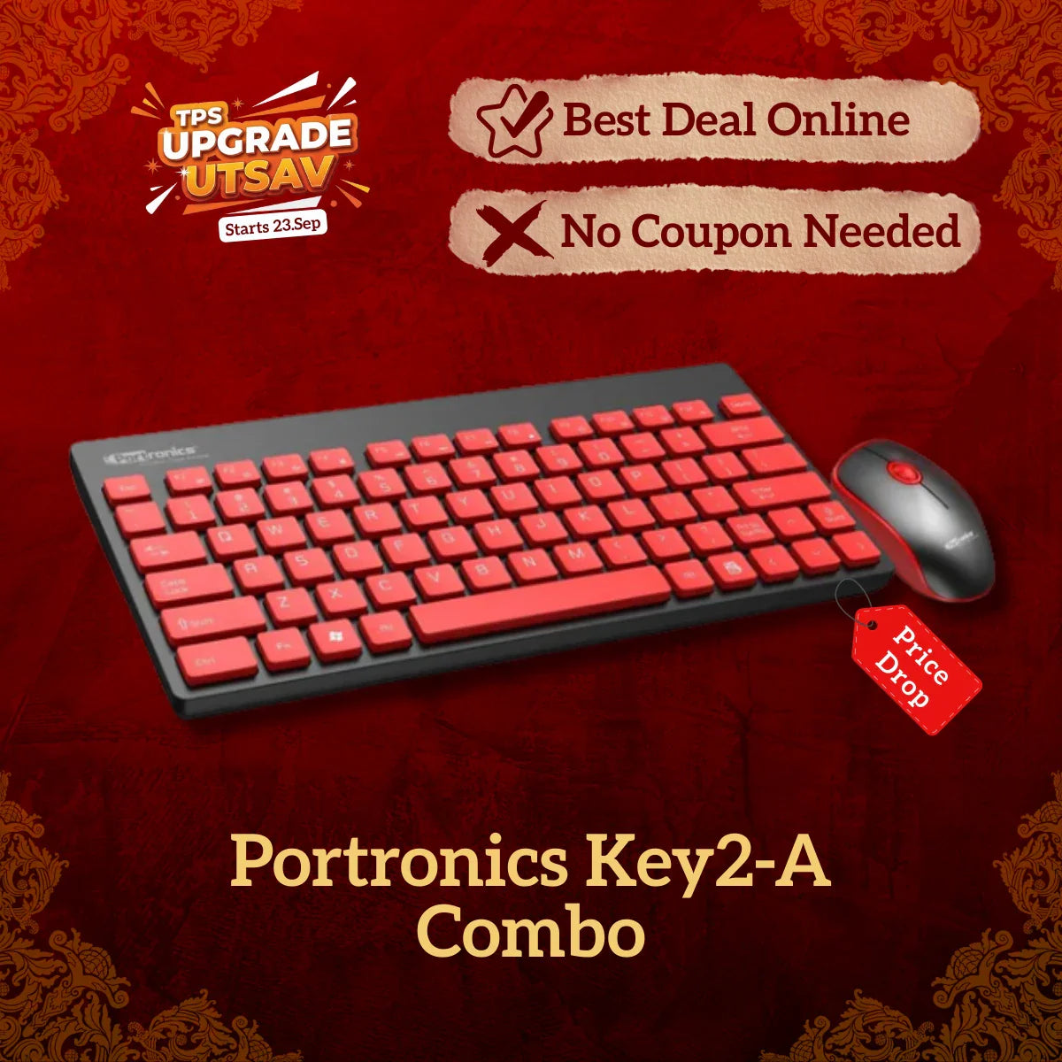 Portronics Key2-A Combo Wireless Keyboard and 1500DPI Optical Mouse Combo